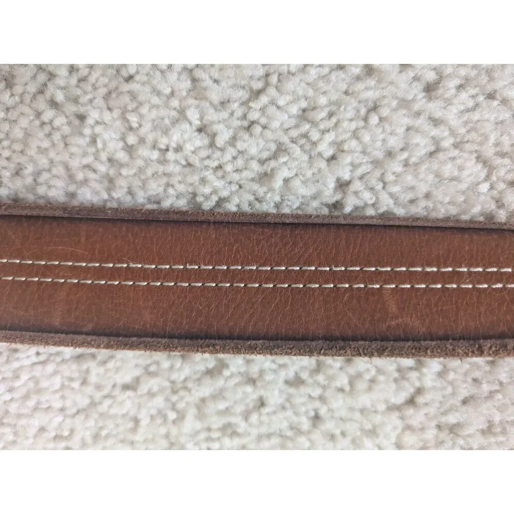 Frye Brown Leather Belt w/ White Contrast Stitching & Brass Hardware Sz 42